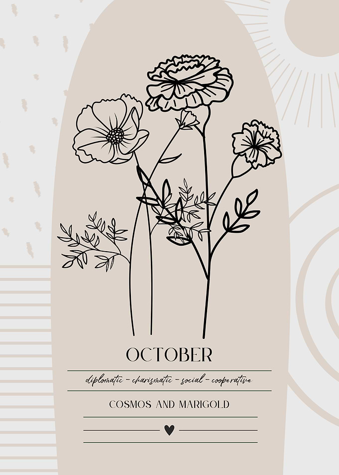 October Birth Flower Cosmos Marigold Print
