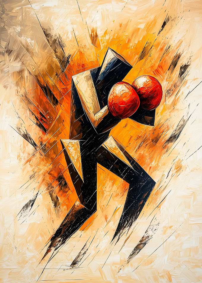 Cubist Abstract Boxer in Explosive Action Painting