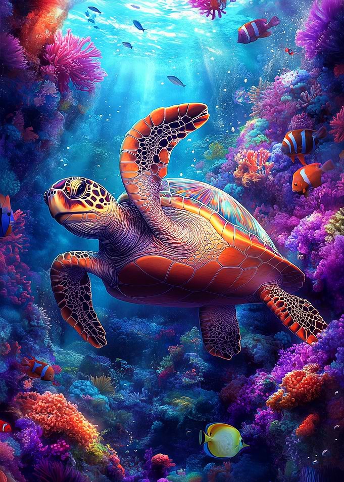 Sea Turtle in Coral Reef