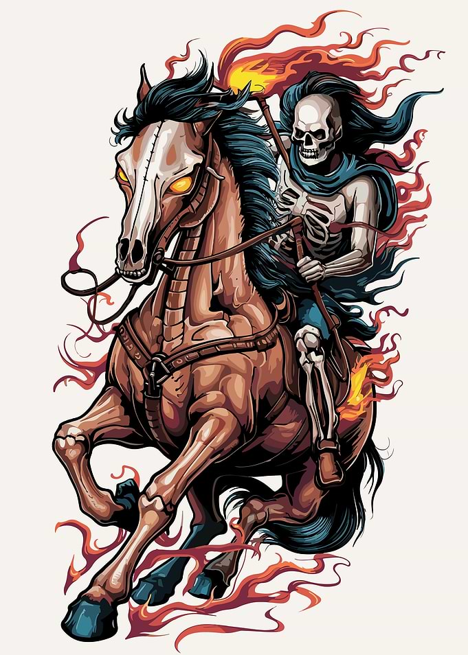 Fiery Skeleton Rider on a Galloping Horse