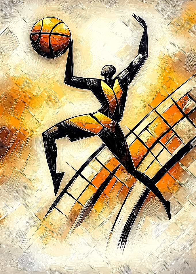 Dynamic Cubist Basketball Player in Motion