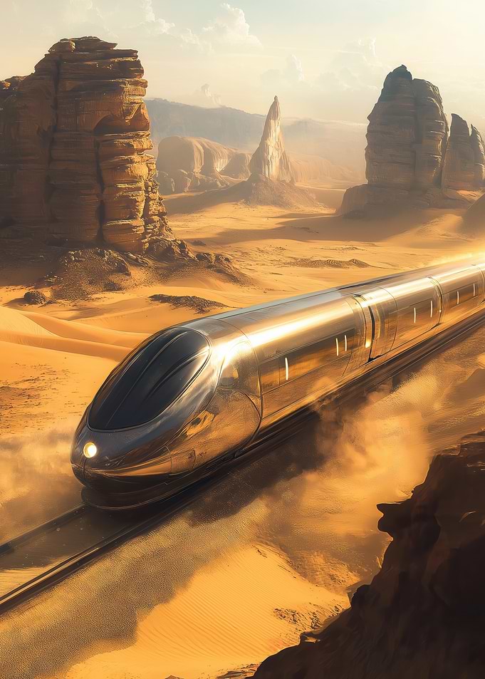 Futuristic Train in Desert