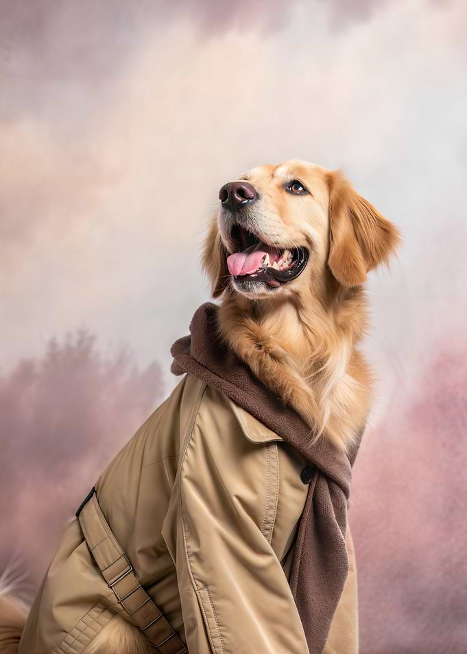 Golden Retriever in Trench Coat