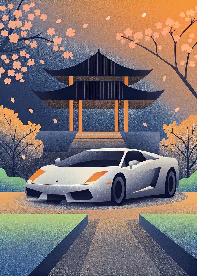 Lamborghini in Cherry Blossom Garden