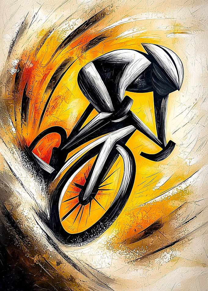 Cubist Cyclist Racing Through Motion Painting