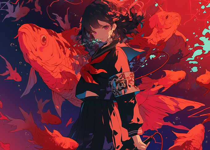 Anime Girl with Koi Fish