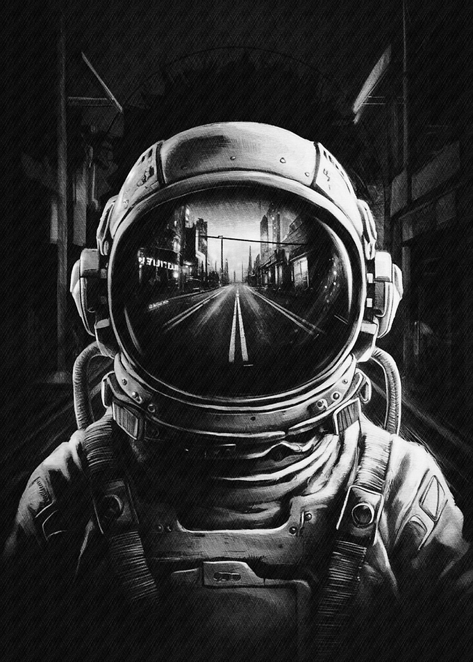 Astronaut Cityscape Reflection