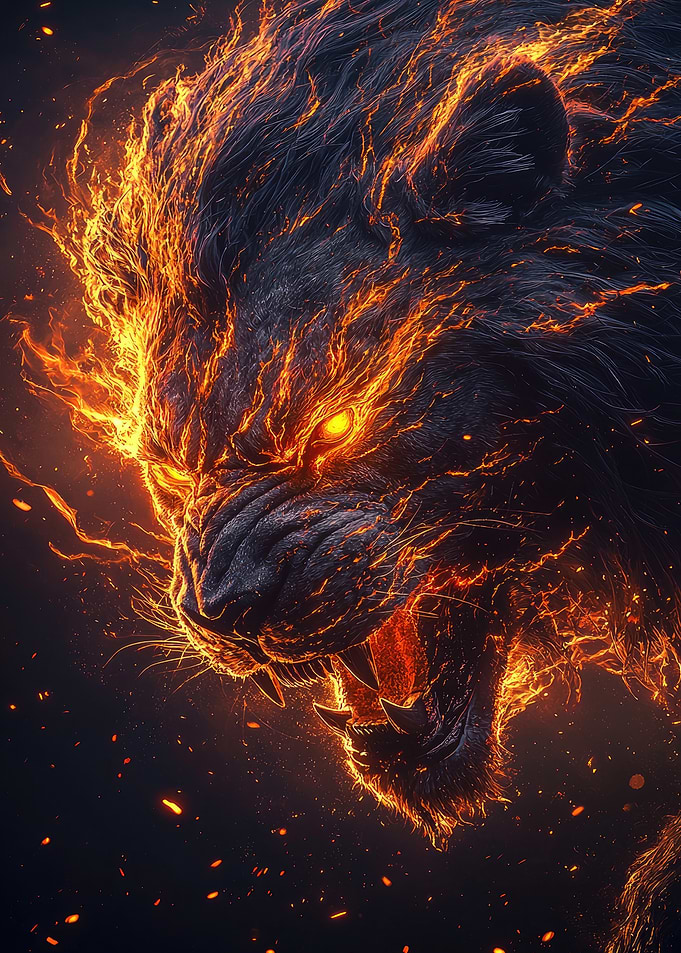 Roaring Fiery Lion