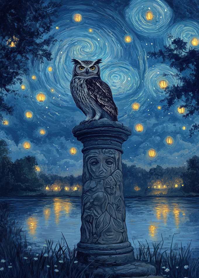 Owl on a Stone Pillar