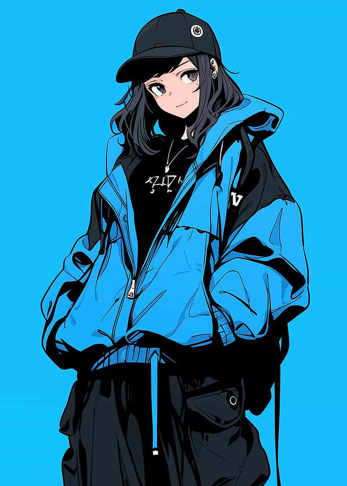 Anime Girl in Blue Jacket