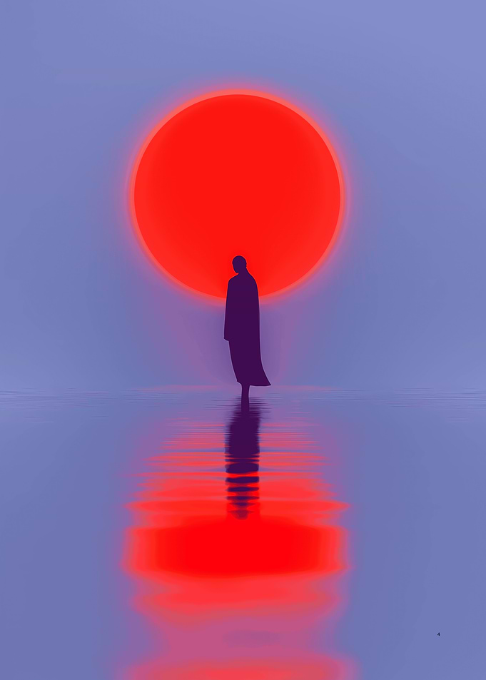 Silhouette Under Red Sun