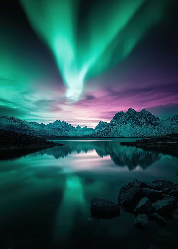Aurora Borealis Over Mountains