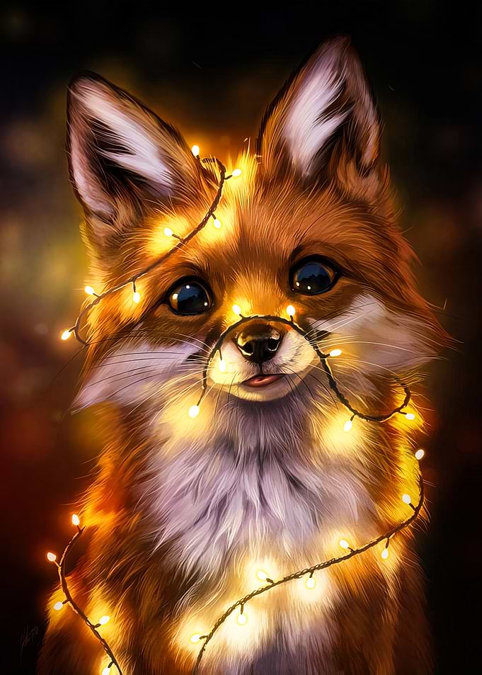 Fox with Fairy Lights