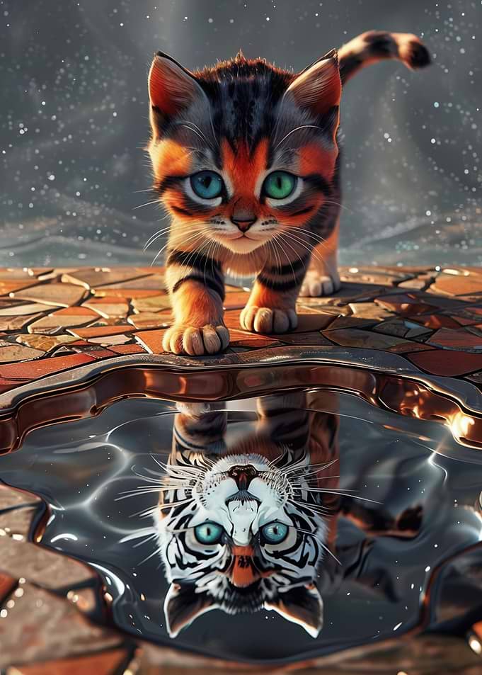 Kitten Reflection Tiger