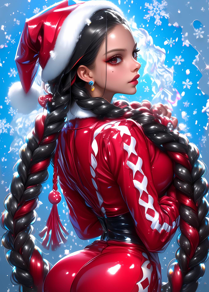 Anime Girl in Red Christmas Outfit