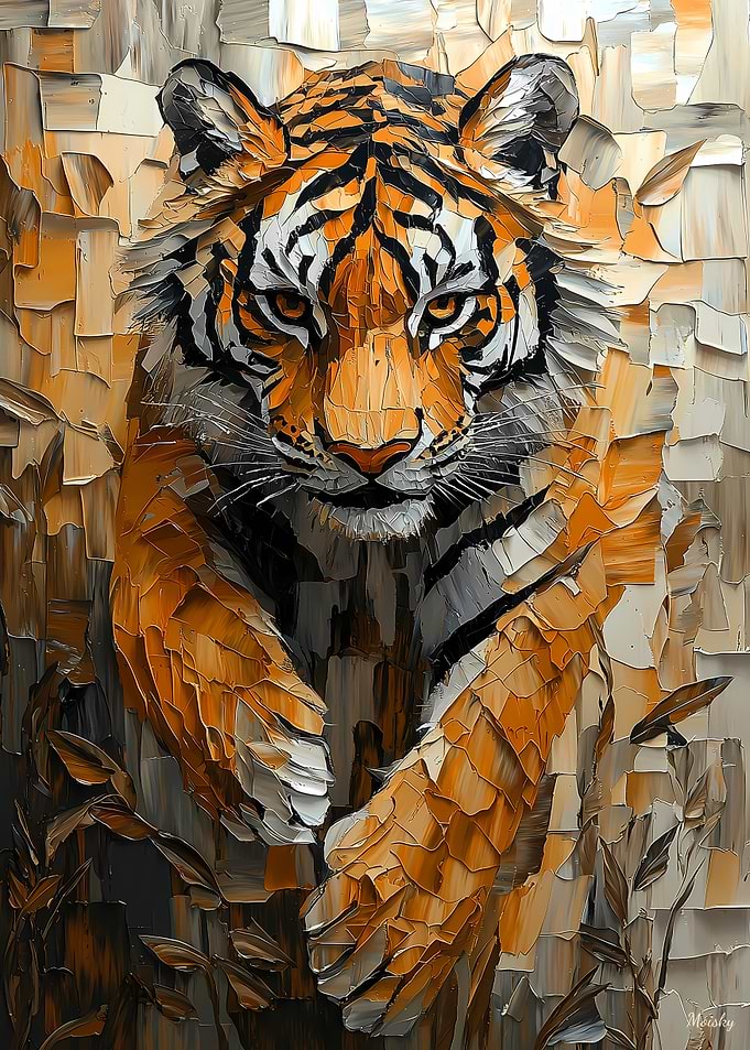 Majestic Tiger in Dynamic Impasto Motion