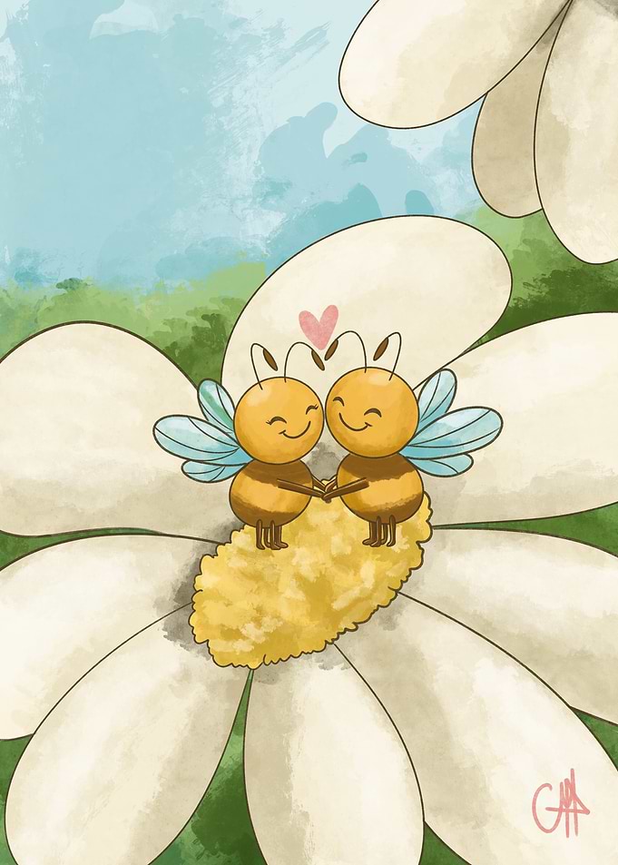 Bee Couple on Daisy