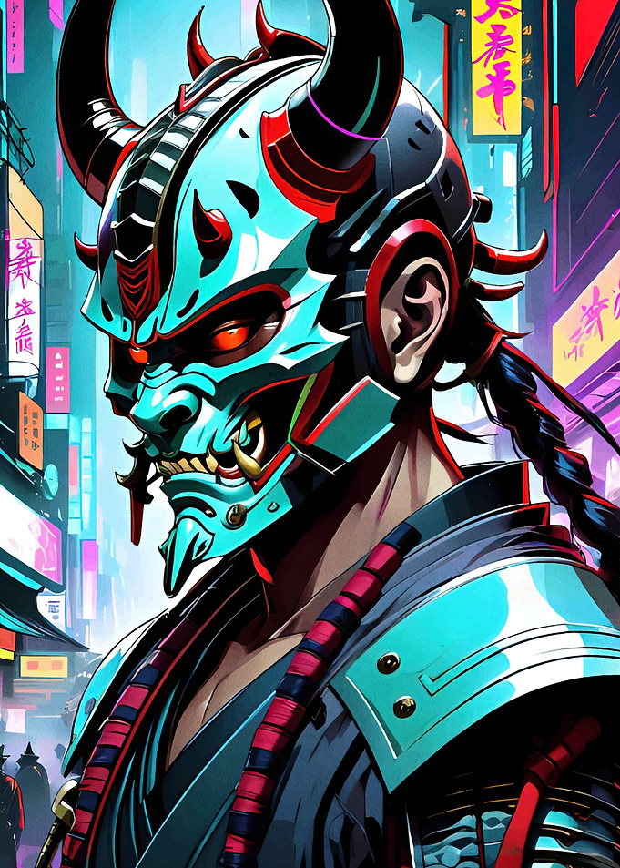Cyberpunk Oni Warrior