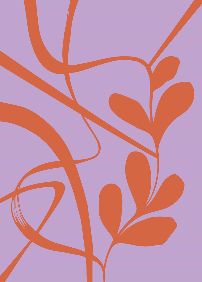 Abstract Botanical Lines in Orange and Lavender