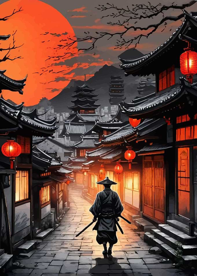 Samurai Sunset Cityscape