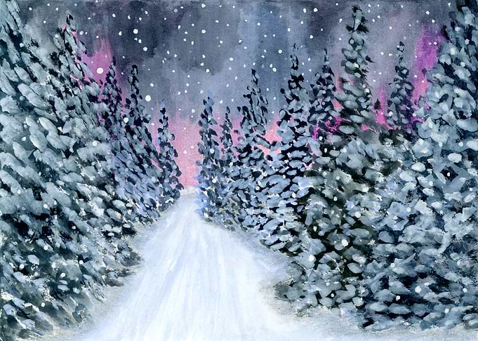 Snowy Forest Winter Painting
