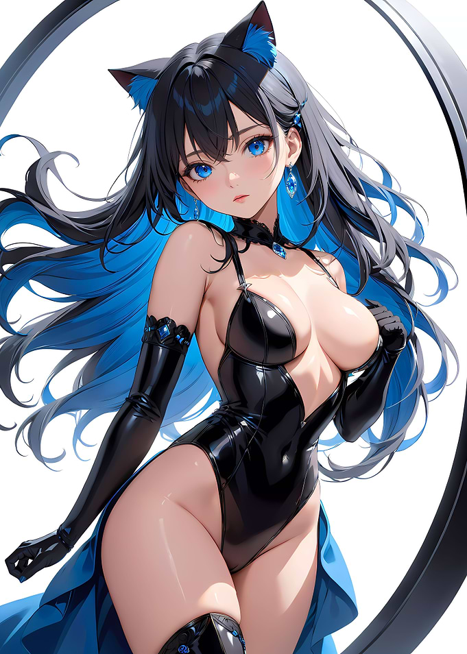 Anime Cat Girl in Black Latex - Blue Series Collection 02