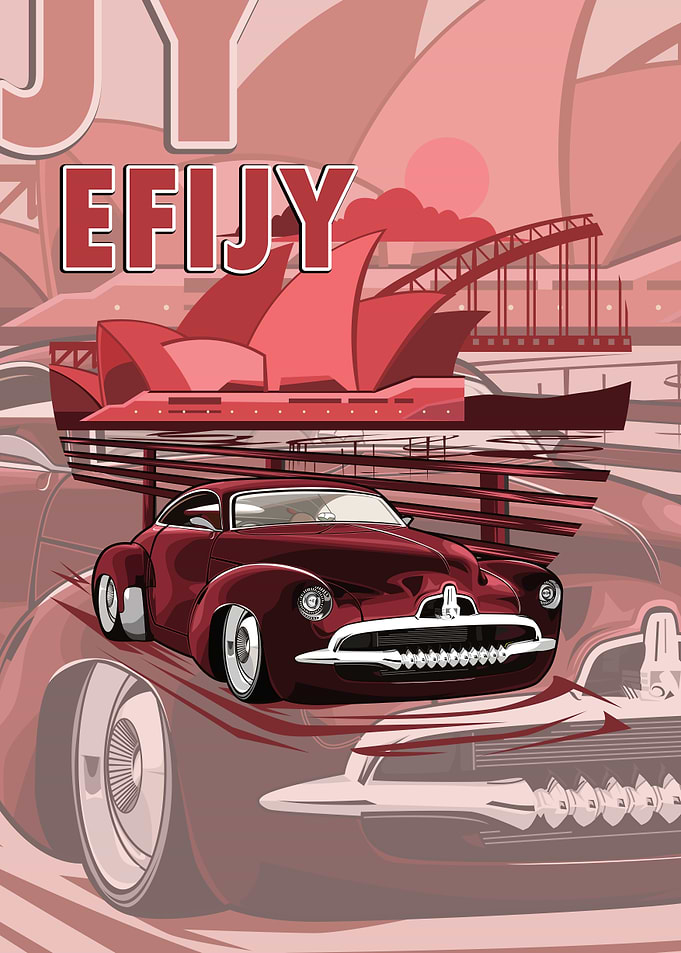 Red Car with Sydney Skyline
