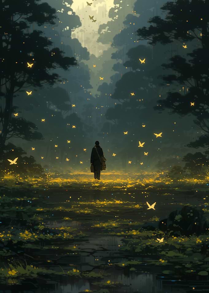 Lonely Figure in a Forest