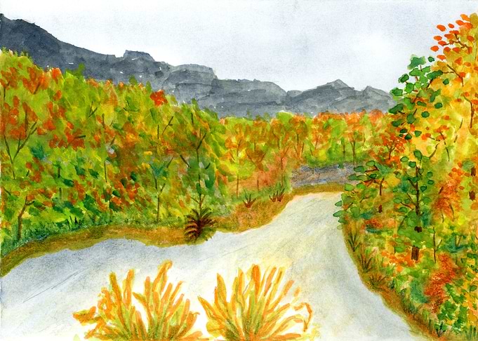 Around the Bend Autumn River Landscape Painting