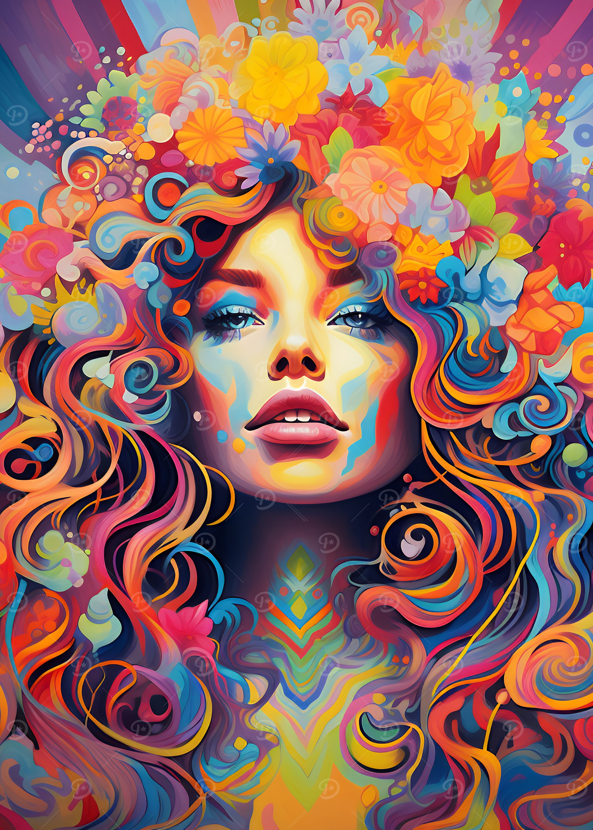 Colorful Woman with Flowers