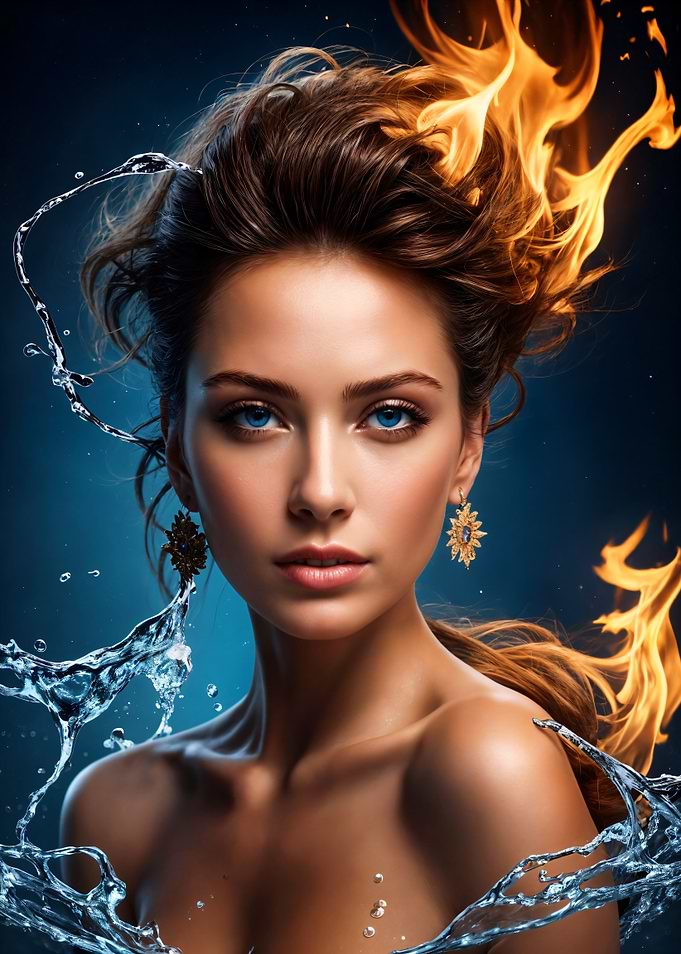 Girl Embodying Fire and Water Elements