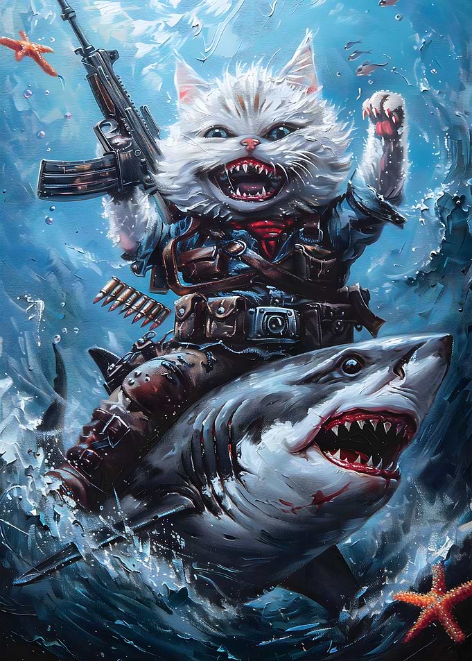 Cat Riding Shark