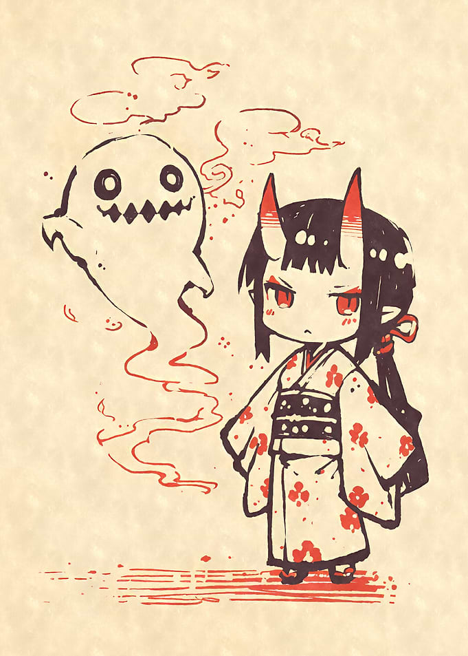Demon Girl with Ghost Kimono