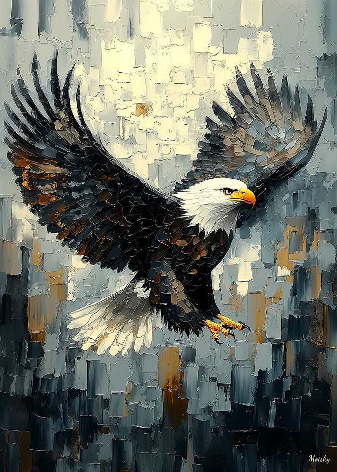 Bald Eagle in Flight: Dynamic Impasto Art