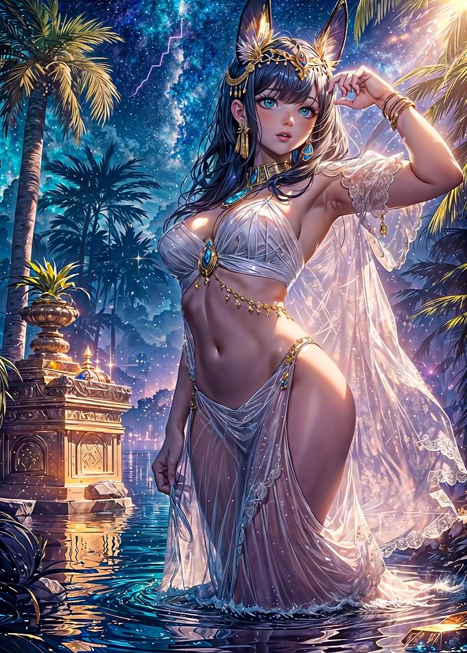 Egyptian Goddess in Moonlight