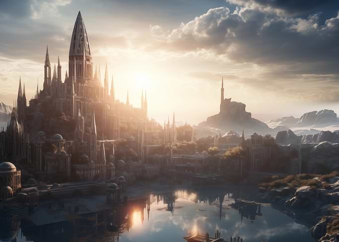 Fantasy Cityscape at Sunset