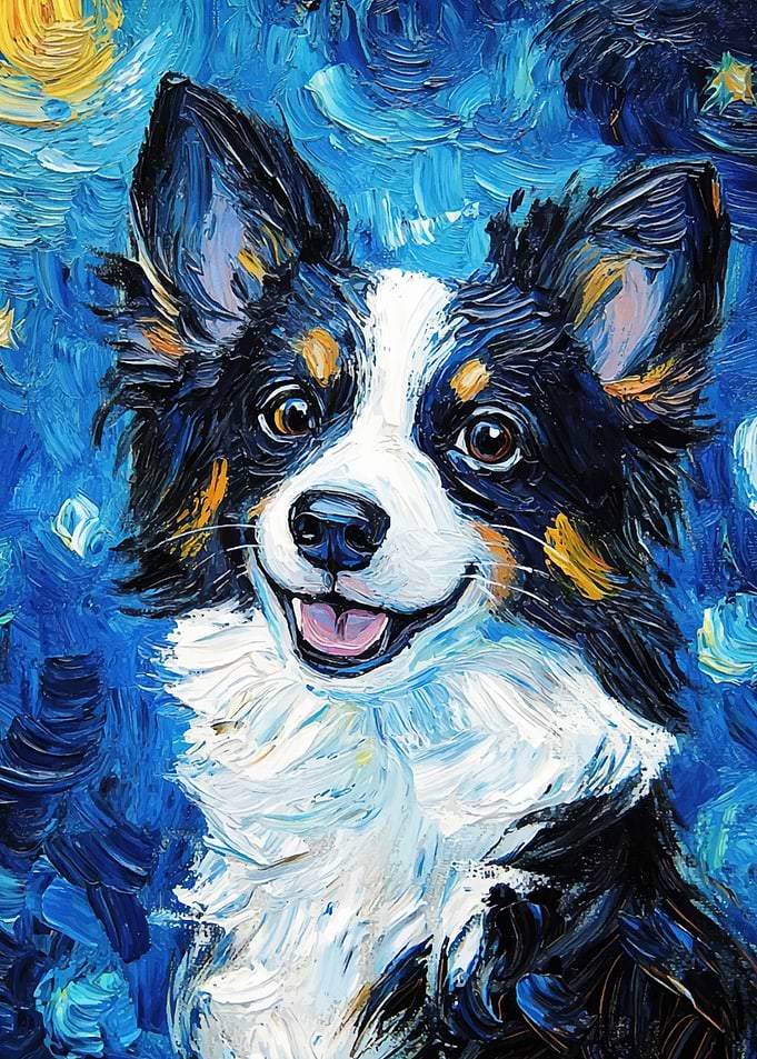 Dog Portrait in Starry Night Style