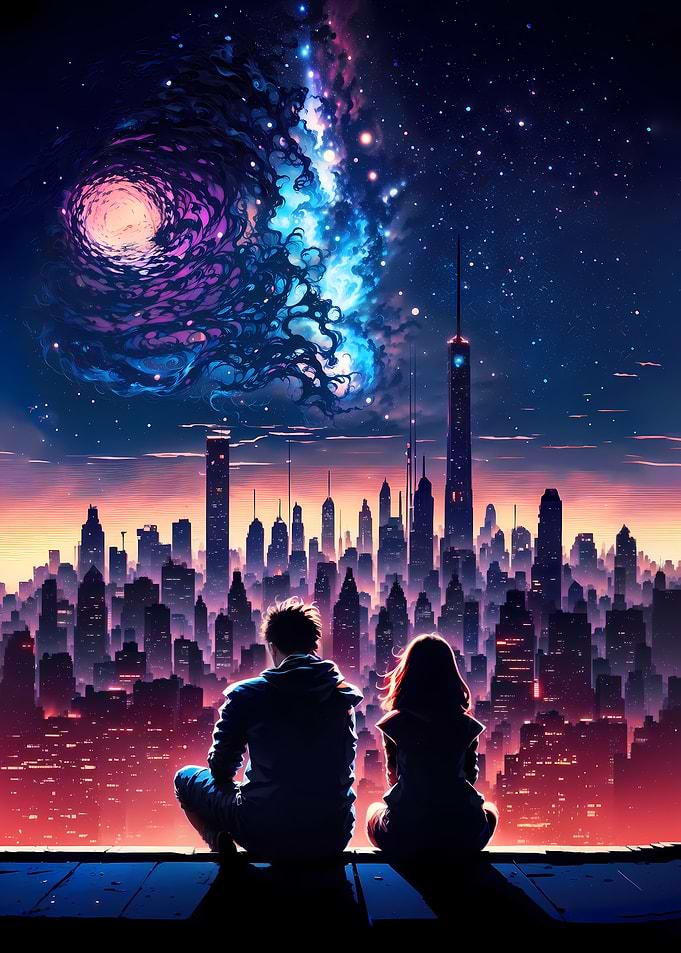 Couple of Black Hole Cityscape