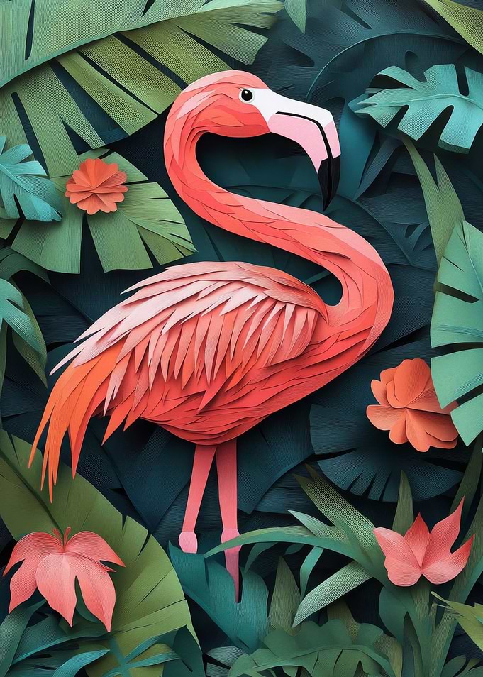 Paper Flamingo in Jungle
