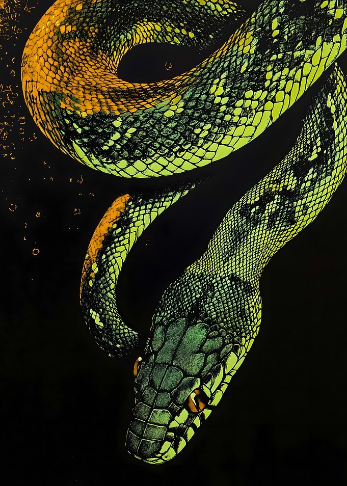 Green Snake on Black
