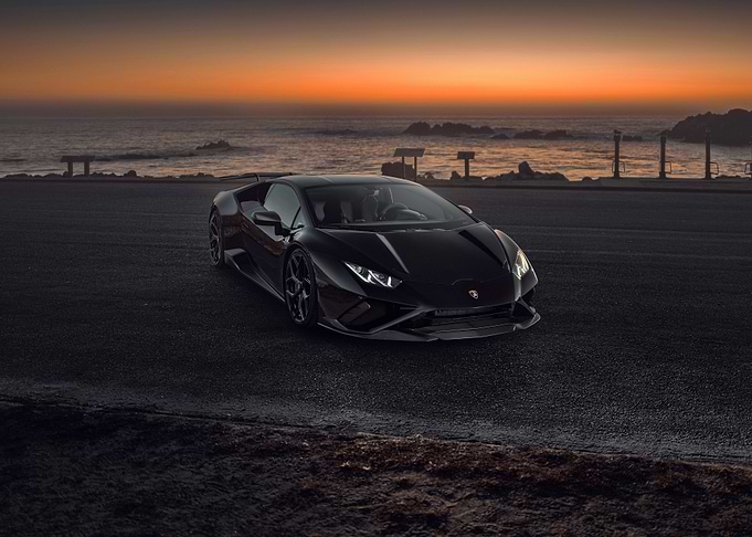 Black Lamborghini at Sunset