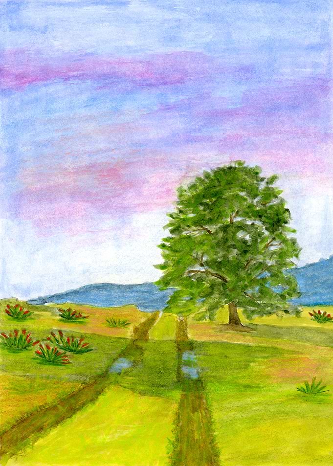 A New Day Countryside Watercolor