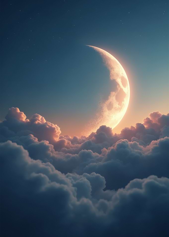 Crescent Moon Above Clouds