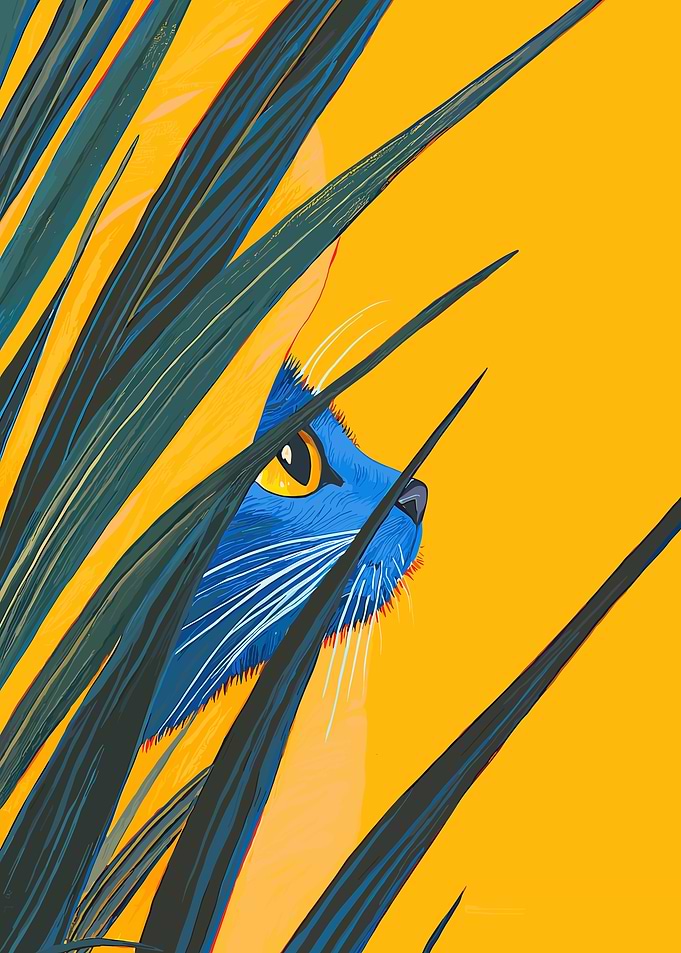 Blue Cat in Tall Grass