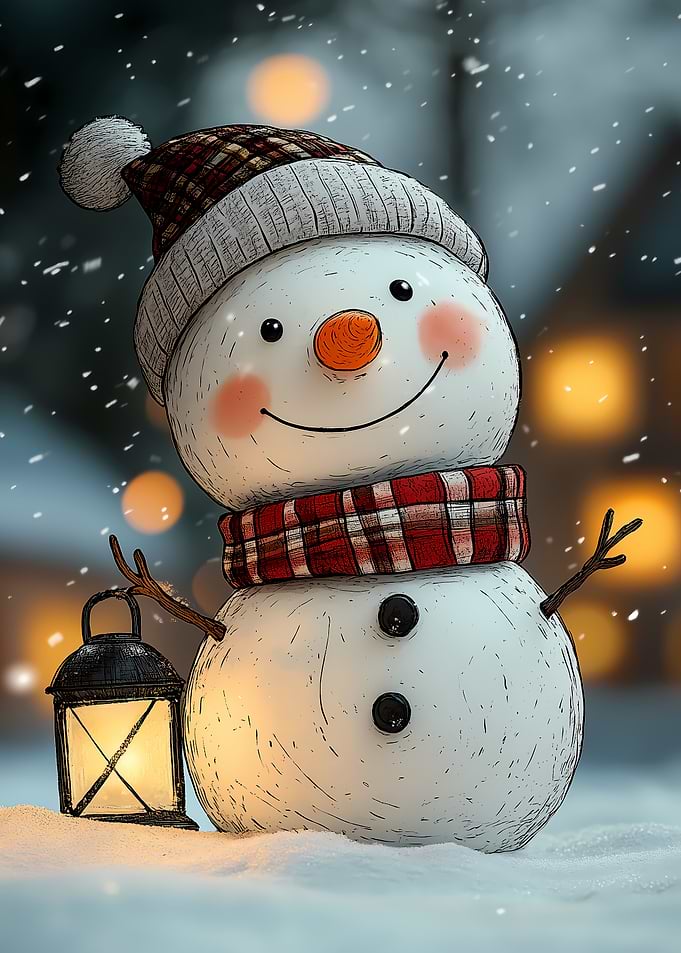 Smiling Snowman in Winter