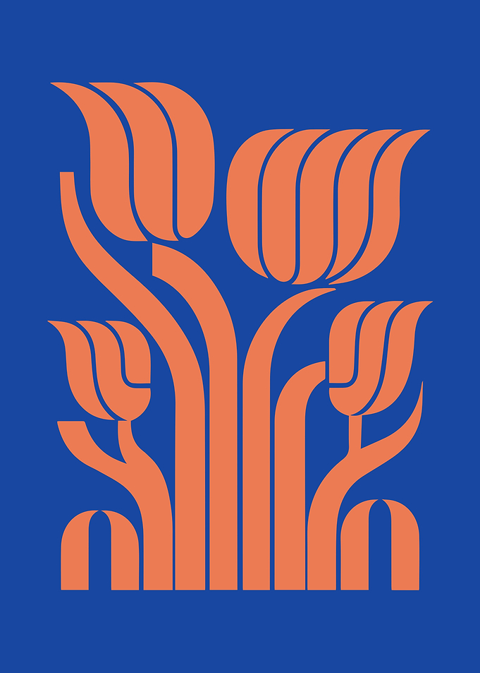 Abstract Floral ArtModern Tulip Silhouette in Orange and Blue
