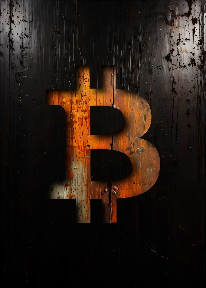 Bitcoin Symbol on Rusty Metal