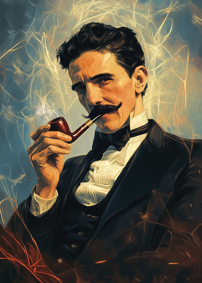 Nikola Tesla with Pipe