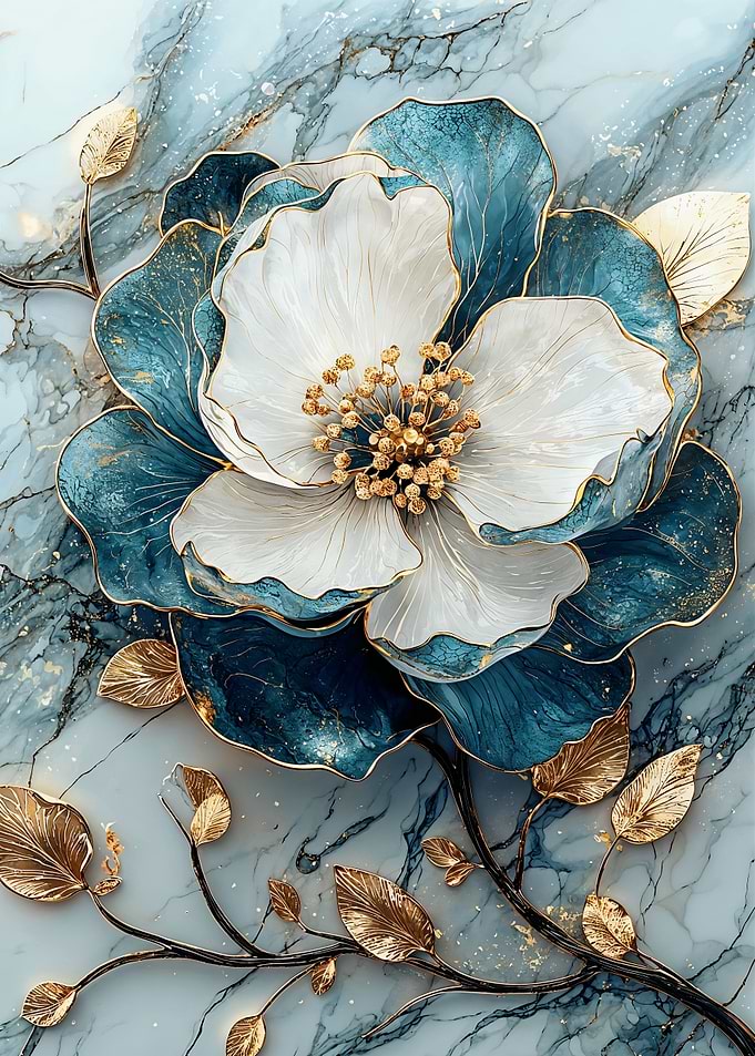 Kintsugi Blue and Gold Flower
