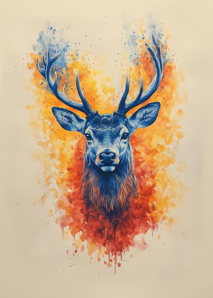 Blue Deer Watercolor